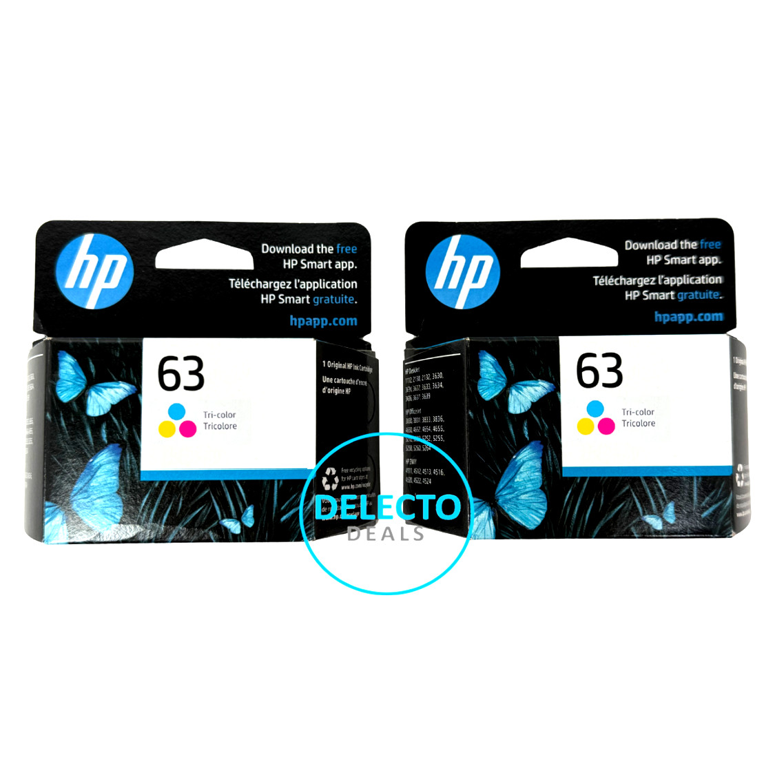 GENUINE 2-PACK HP 63 TRI-COLOR INK OFFICEJET 3830 4650 5200 F6U61AN SEALED BOXES