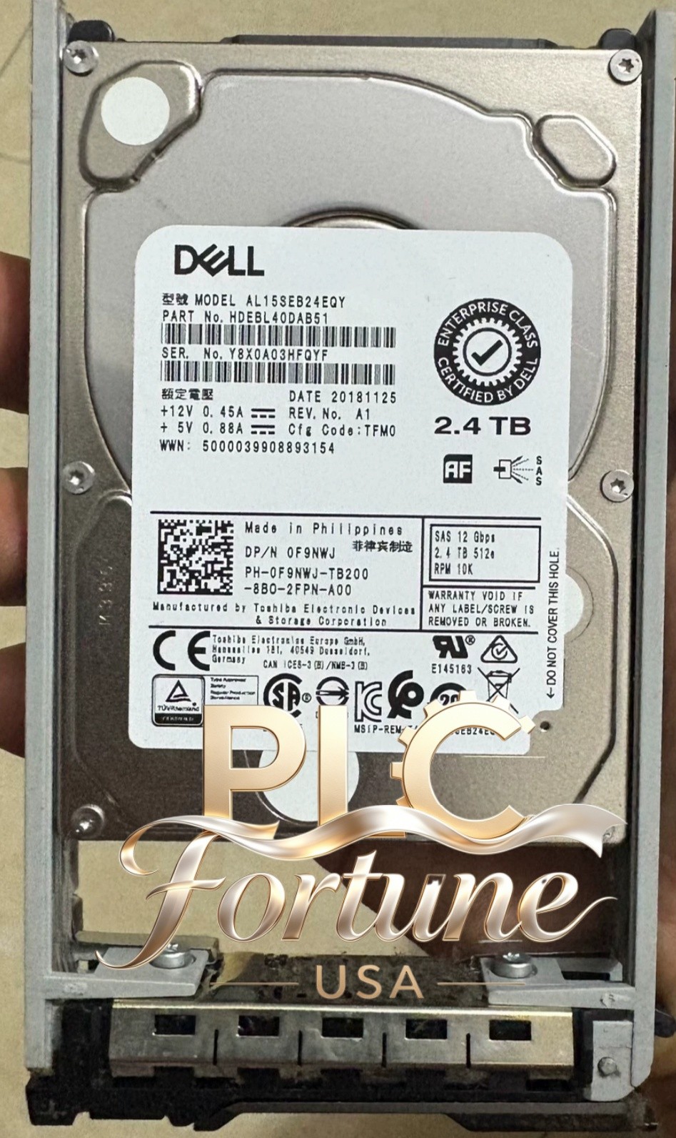 New Dell 0F9NWJ F9NWJ AL15SEB24EQY 2.4TB 10K SAS 12G HDD 14G 15G W/Tray