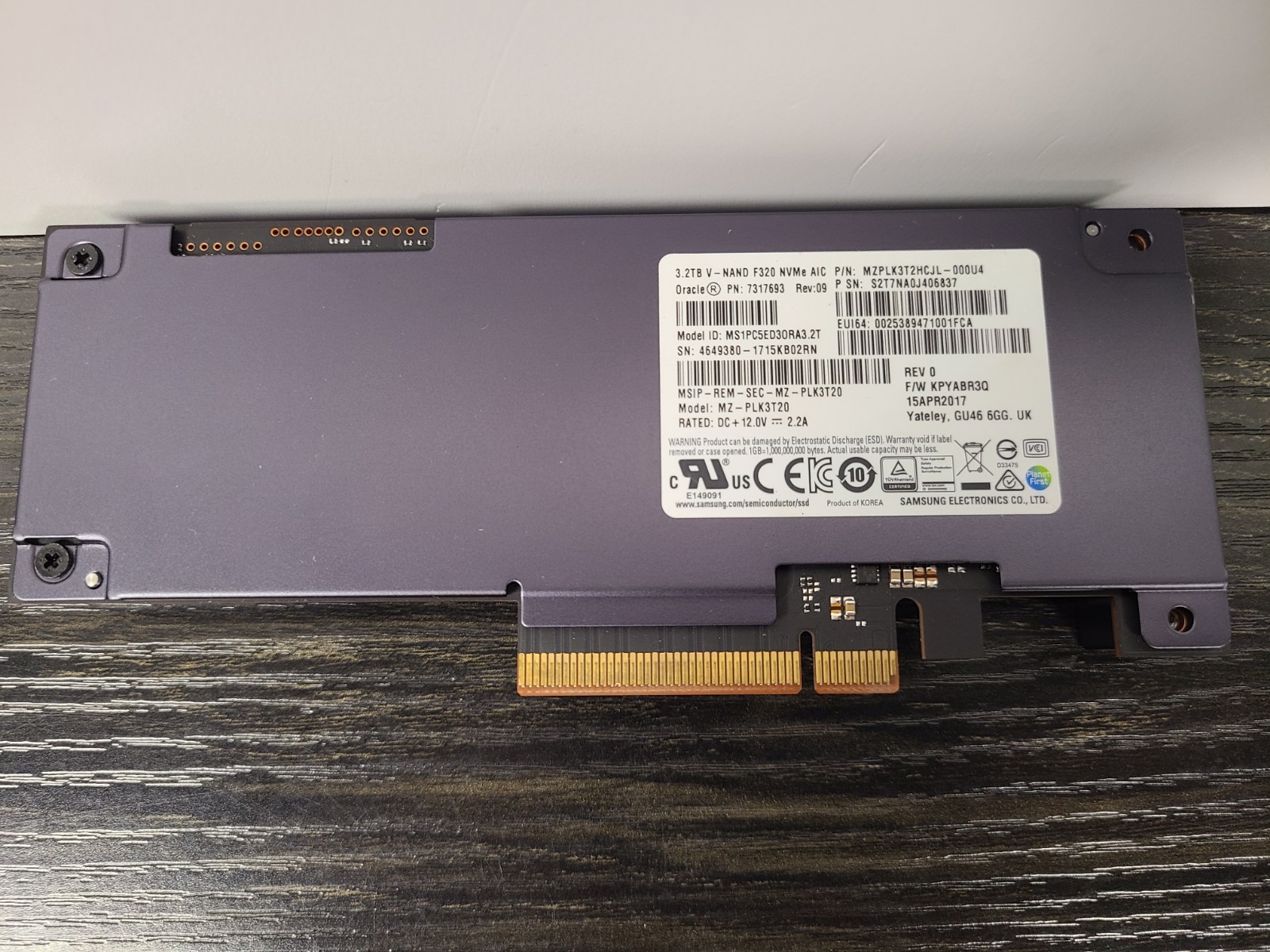 Samsung F320 Oracle 7317693 3.2TB V-NAND NVMe MZPLK3T2HCJL-000U4 PCIe3x8 -Tested