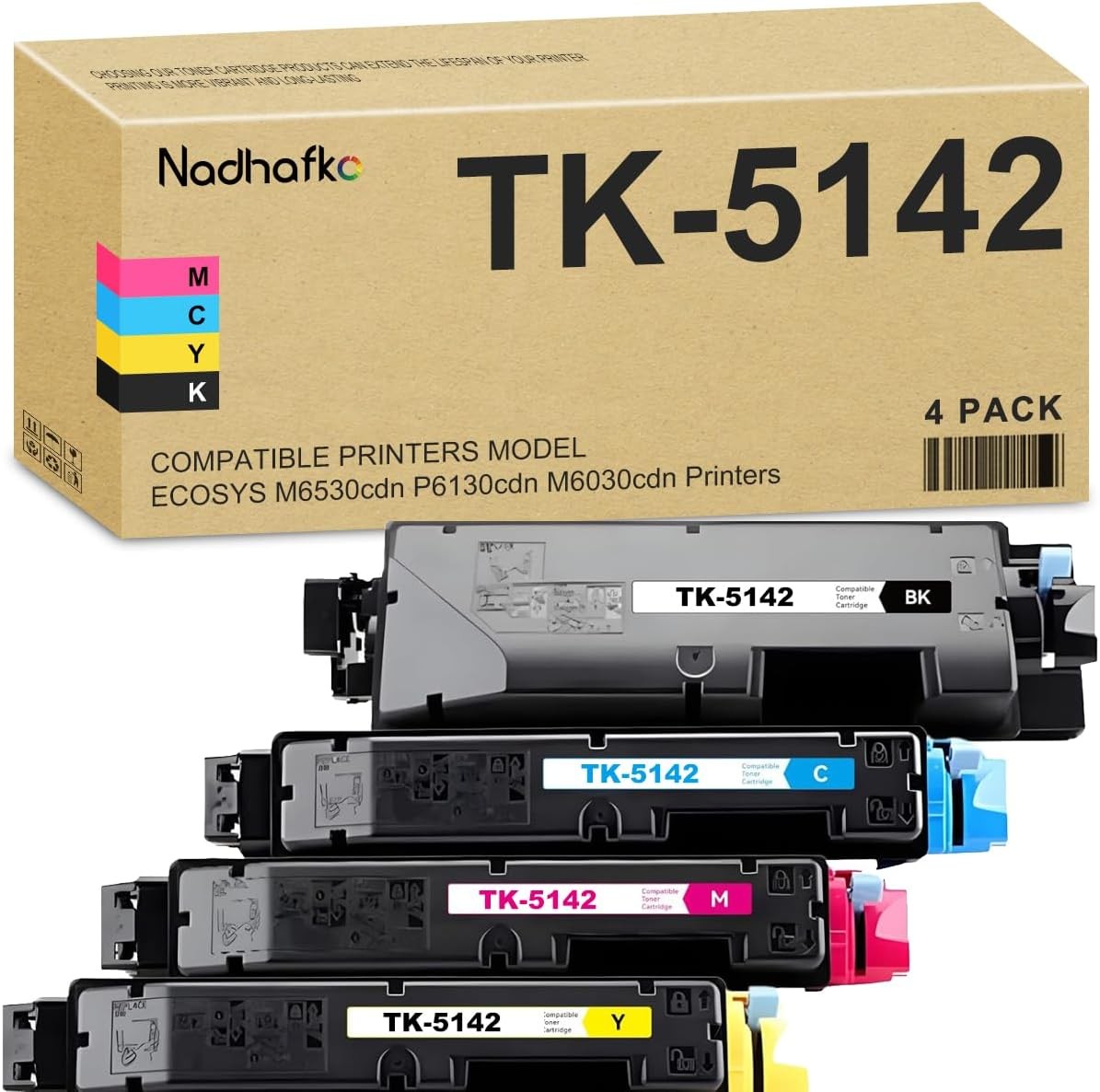 Compatible w/ Kyocera TK-5142 4-Pack Toner KCMY for M6530cdn P6130cdn M6030cdn