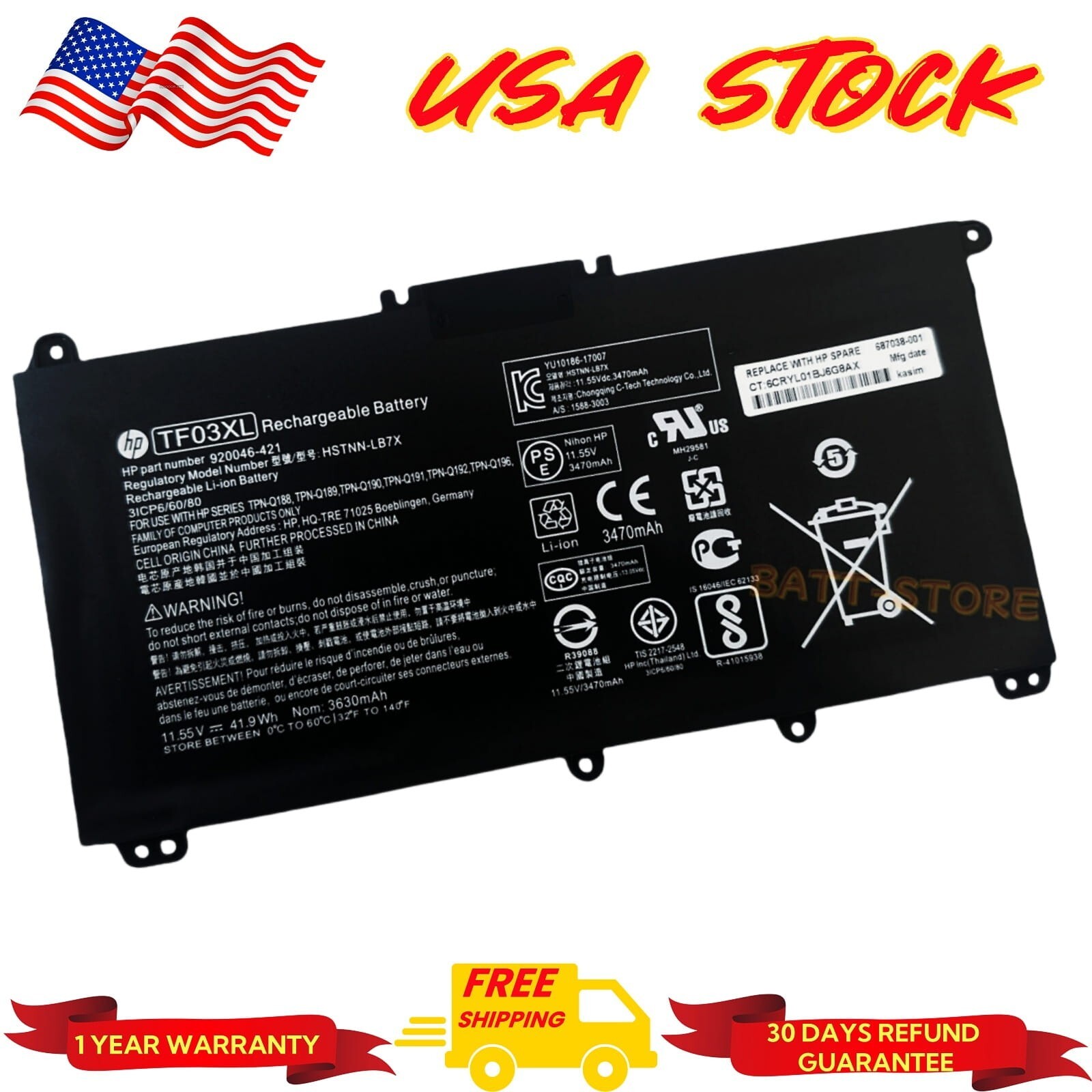 TF03XL ORIGINAL NEW Battery For HP Pavilion 15-CC 17-AR HSTNN-LB7L 920070-855