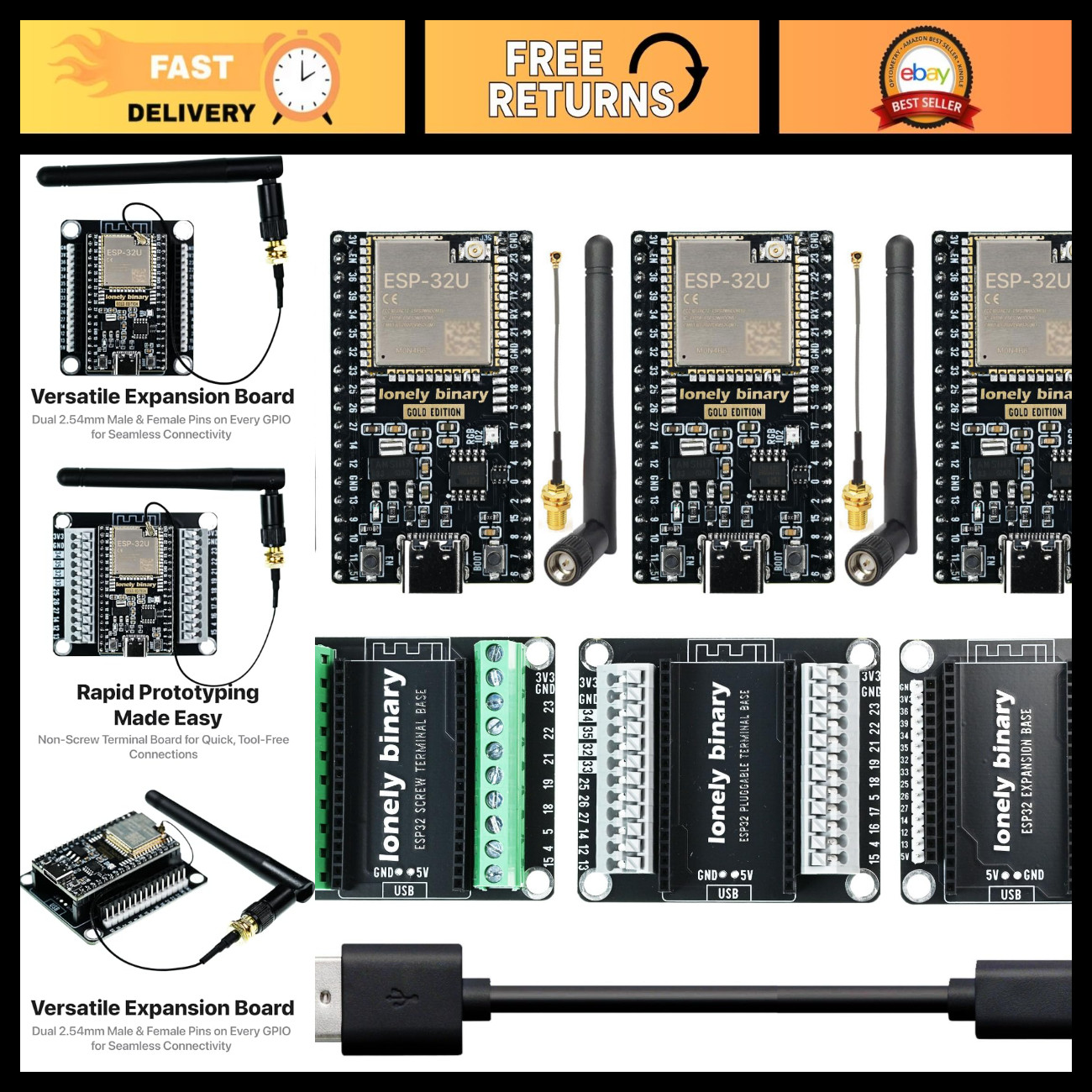 3-Pack ESP32 IPEX Antenna Set | WiFi & Bluetooth Connectivity | C++ Compatible