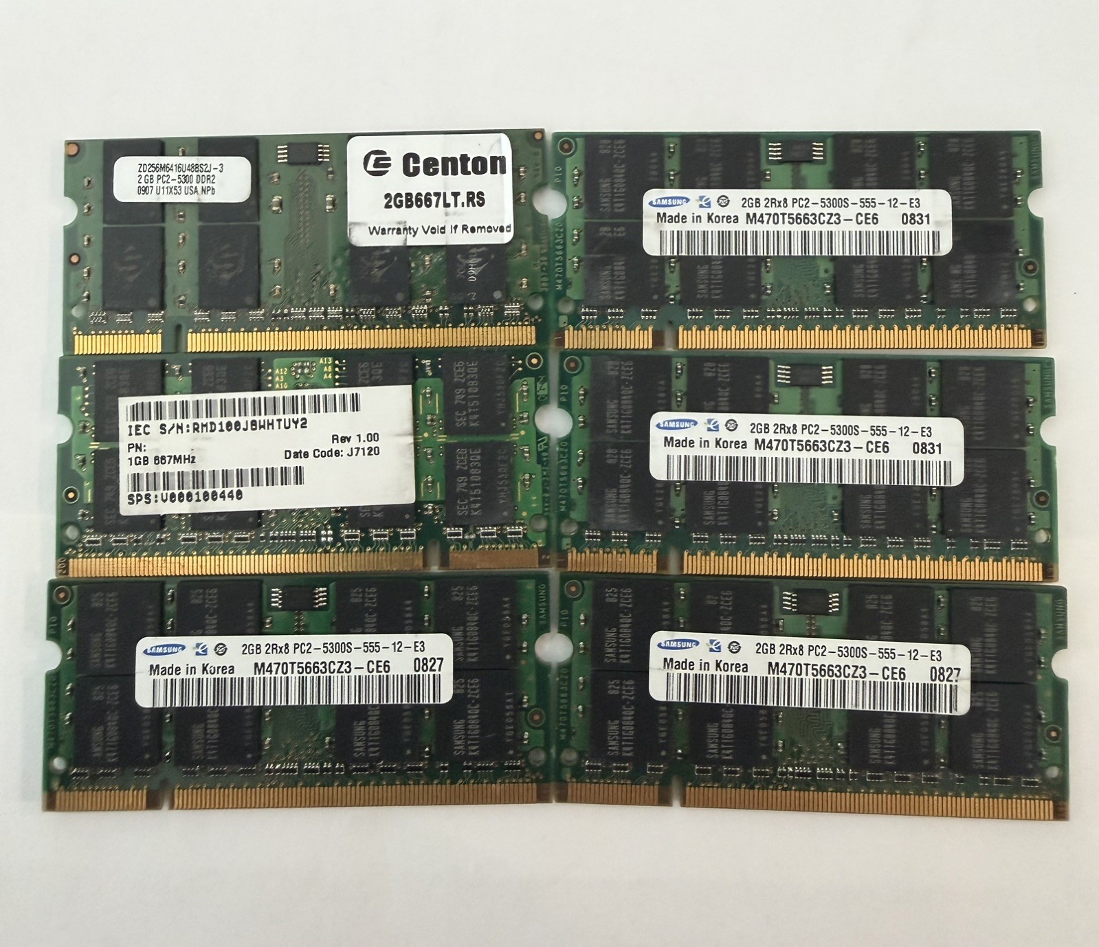 Lot of 6 sticks of Samsung Ram 5x 2GB DIMM DDR2 (M470T5663CZ3CE6) and 1x1GB