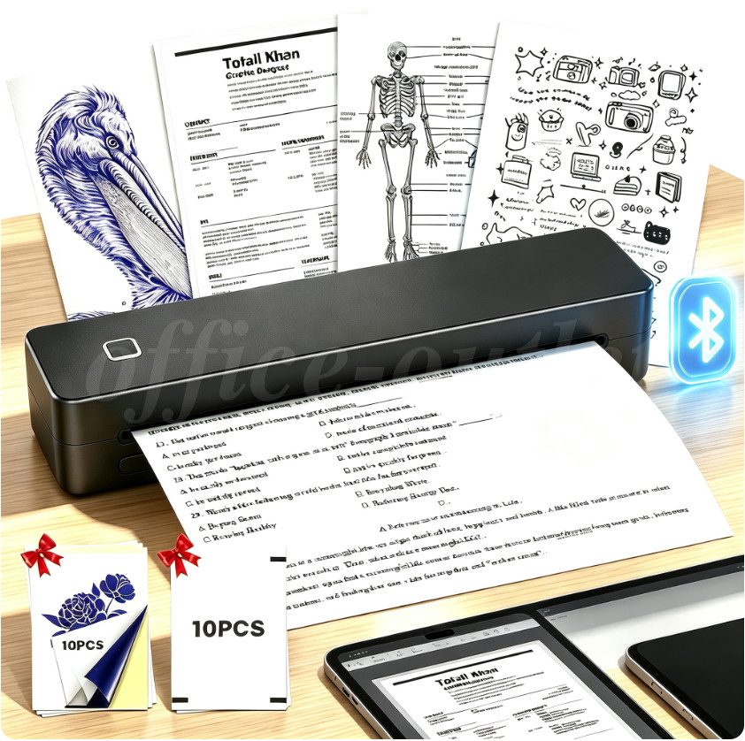 8 inch Portable Printer Wireless Bluetooth Portable Inkless Thermal Printer