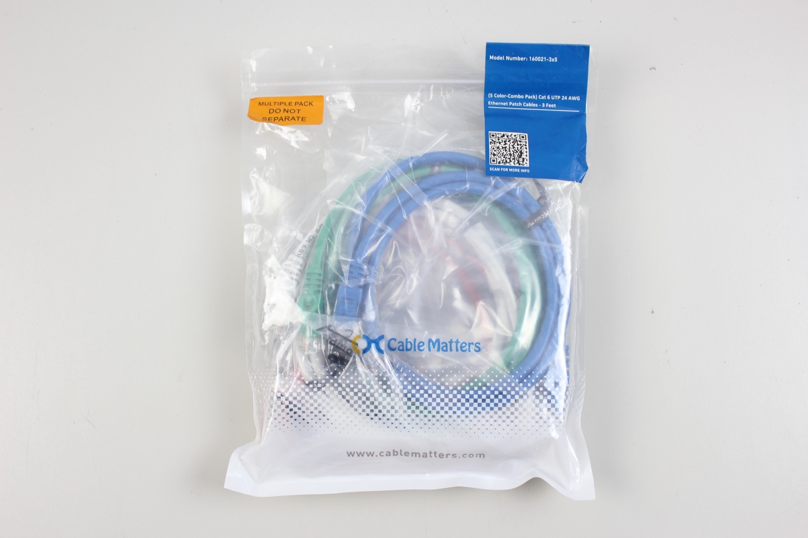Cable Matters 10Gbps 5-Color Combo Snagless Cat 6 3 Feet 160021-3x5