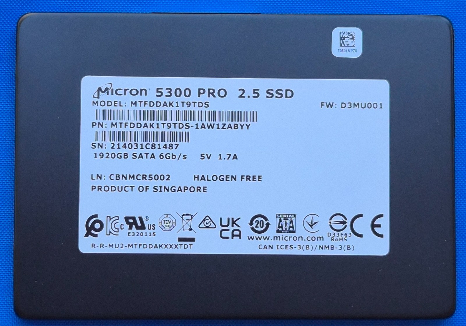 Micron 5300 PRO 1.92TB 2.5" SATA SSD MTFDDAK1T9TDS-1AW1ZABYY, 100% Health