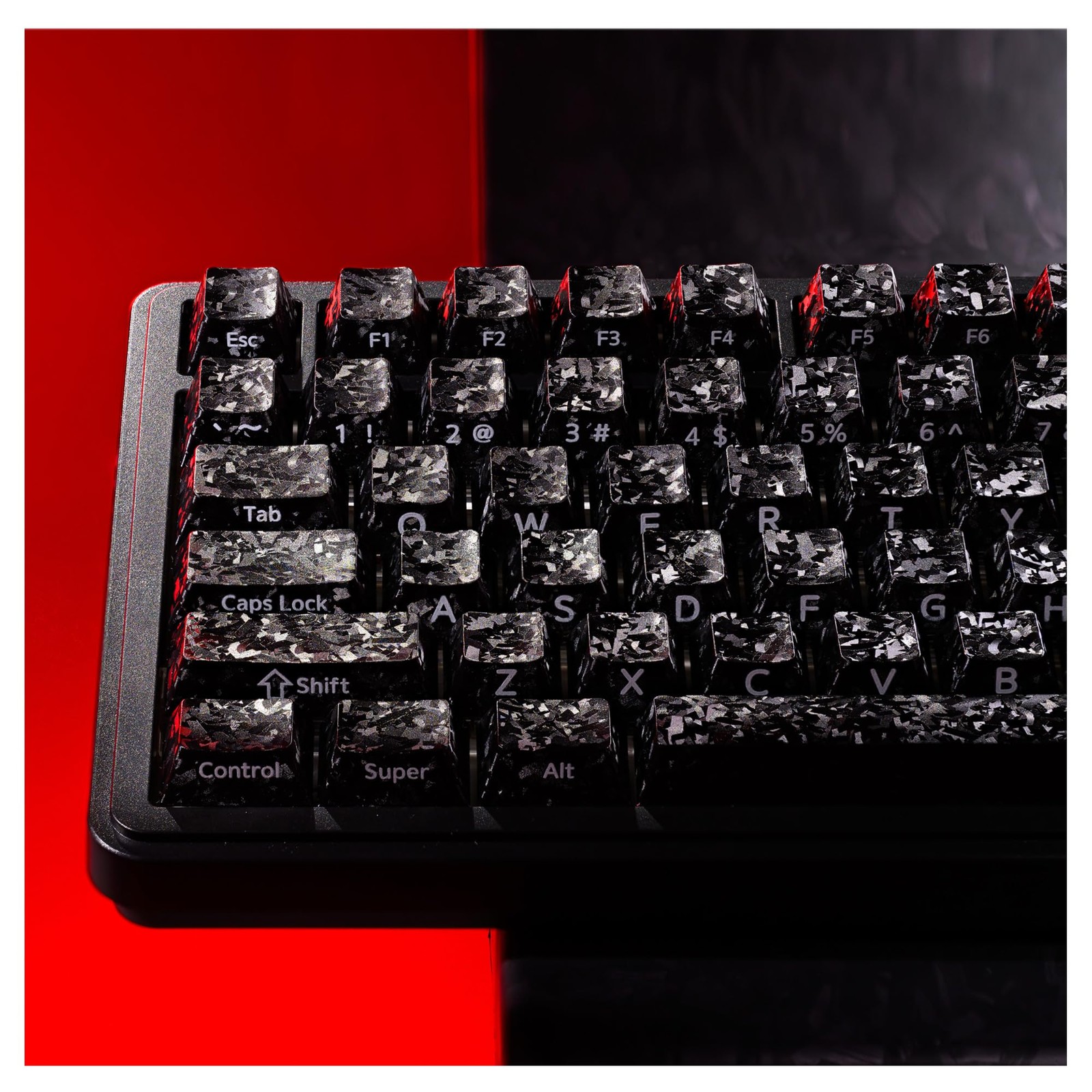 XVX Black Keycaps Forged Carbon-Look Cherry Profile Set 119-Key ANSI Layout