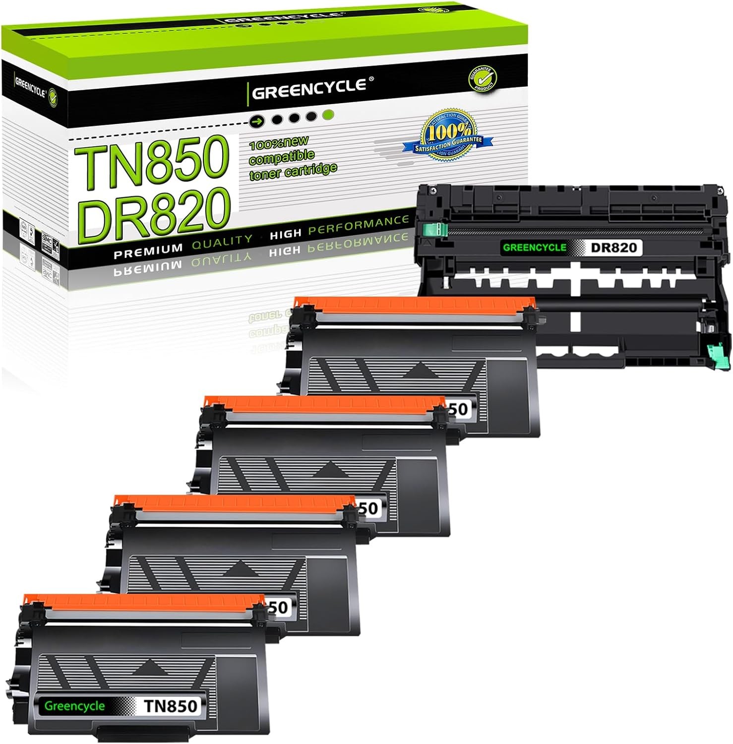 4PC TN850 Toner & 1PK DR820 Drum Unit Set For Brother HL-L6200DW MFC-L5800DW