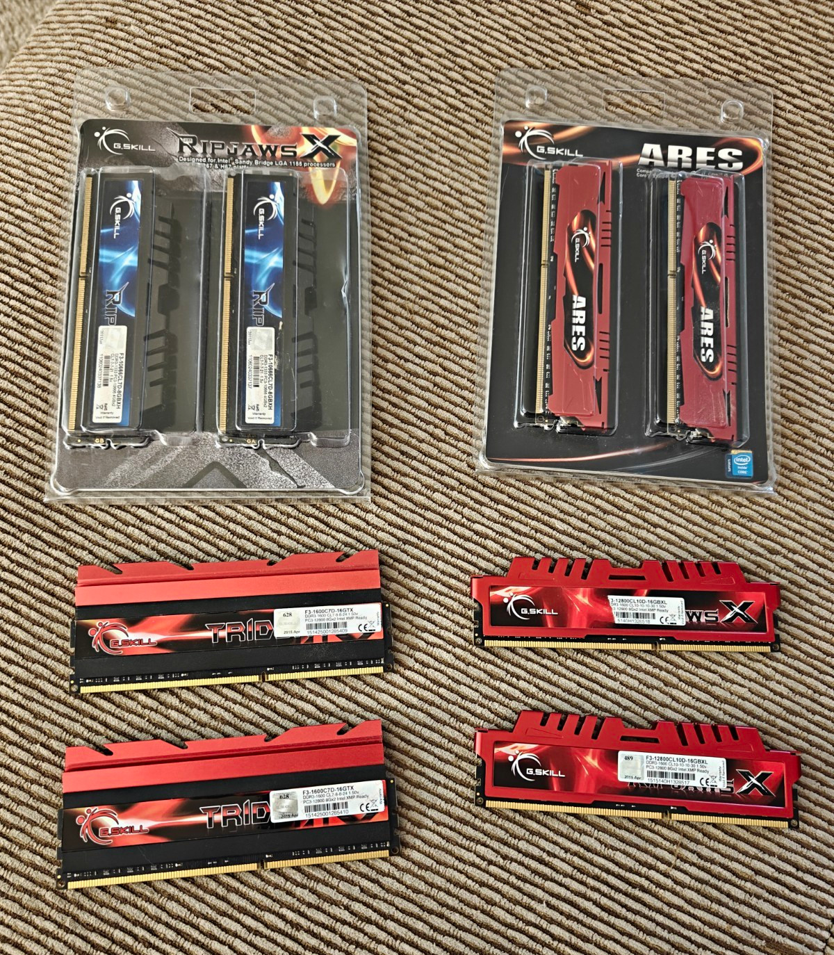 Lot of 4 G.SKILL DDR3 RAM Kits - 56GB Total (Trident X CL7, Ares, Ripjaws X)
