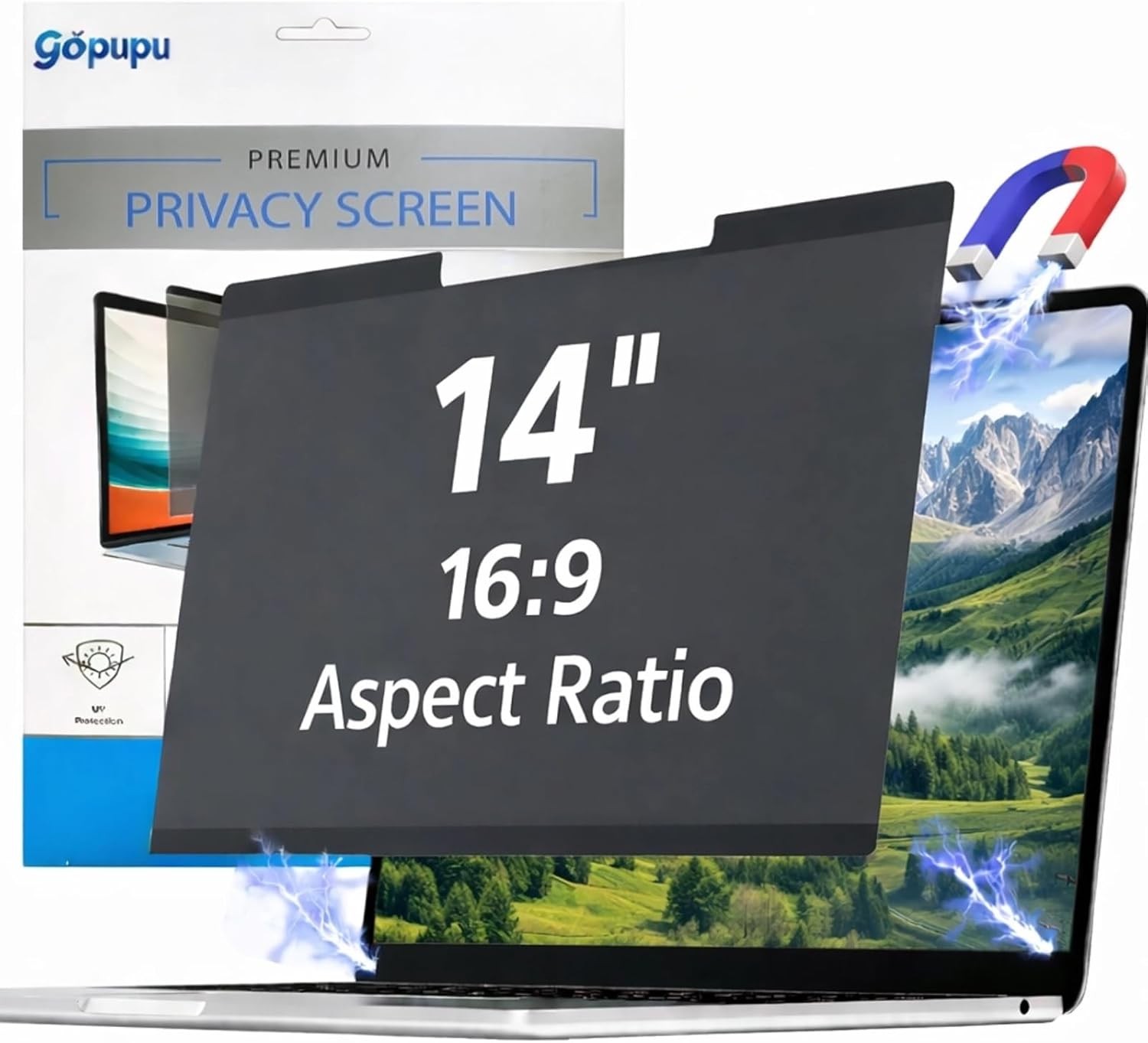 Removable Magnetic Privacy Filter Screen 14 Inch 16:9 for Laptops, Anti-Spy Shie