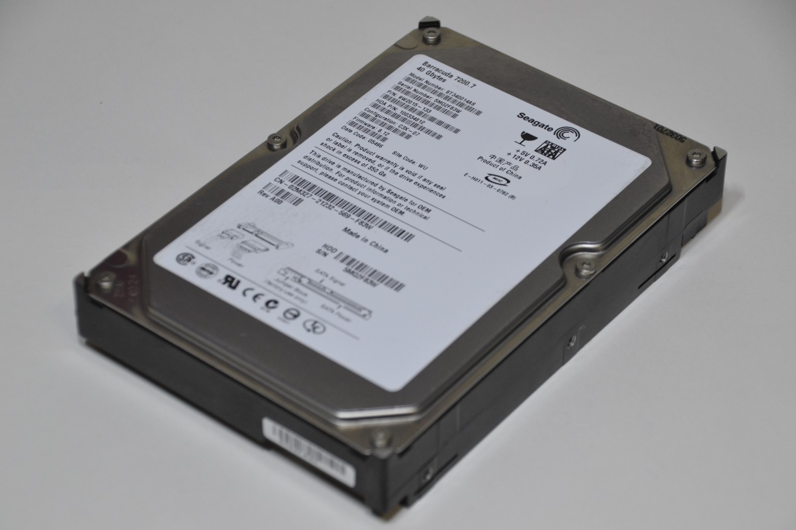 ST340014AS  Seagate Barracuda 7200.7 ST340014AS SATA Hard Drive 40GB VINTAGE NOS