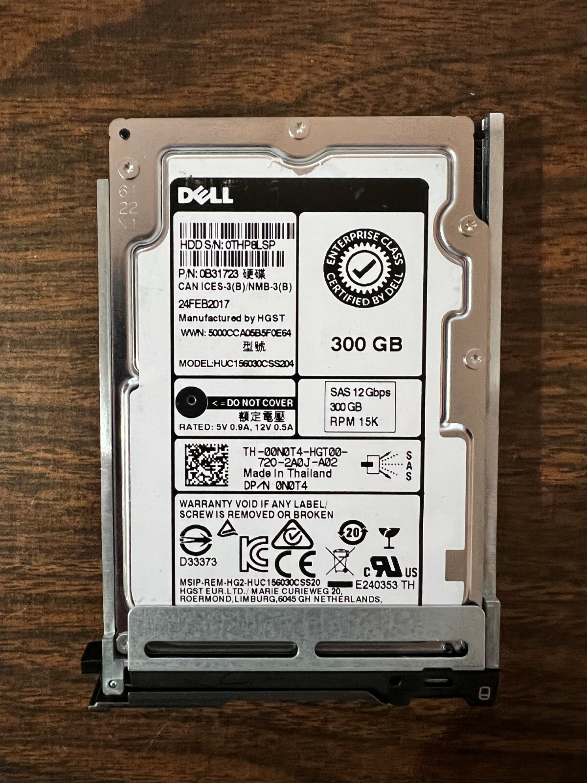 0N0T4 Dell 300GB 15K SAS 12Gb/s SFF HDD HUC156030CSS204 00N0T4