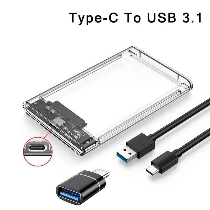 2.5 inch Hard Drive Enclosure USB 3.0/Type C to SATA III Clear External Hard Dri