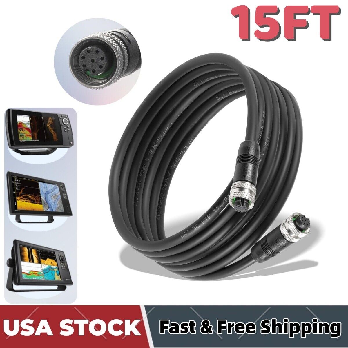 Replace for Humminbird 720073-5 15FT Boat Ethernet Cable, AS EC 5E