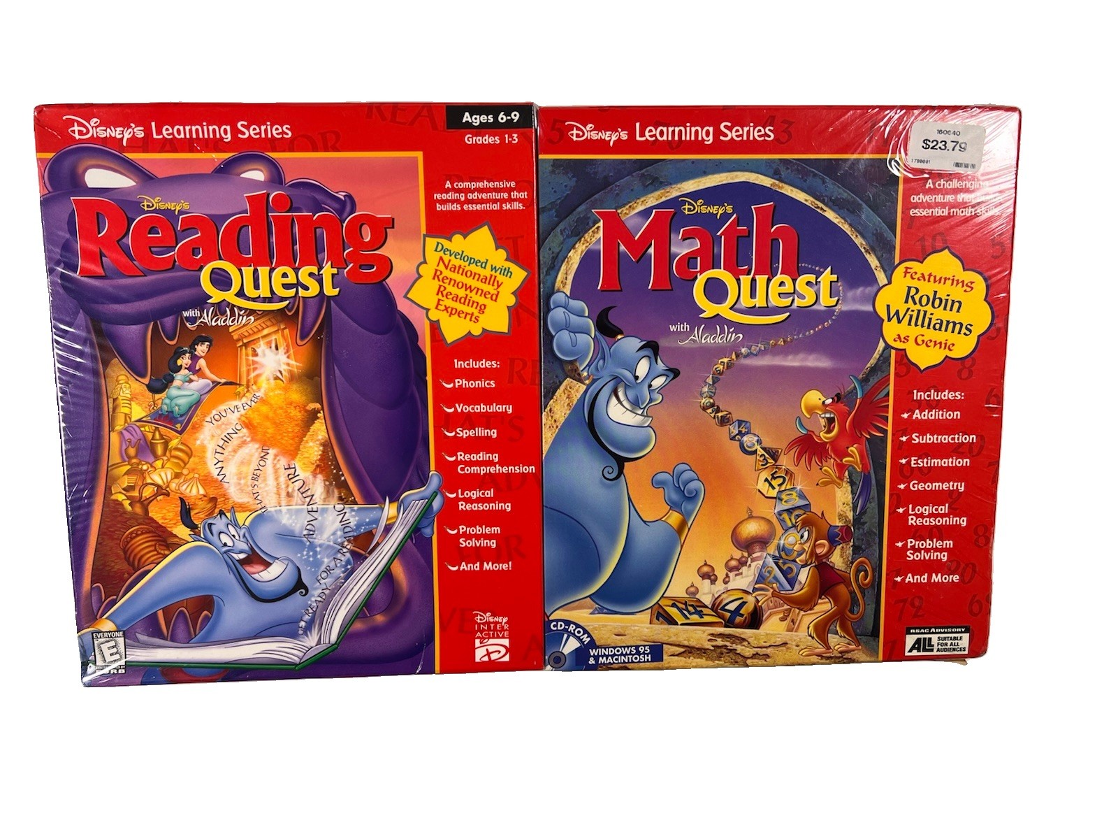 Vintage 1995 Disney's Reading Quest with Aladdin CD-ROM 2 pack Read Along NEW