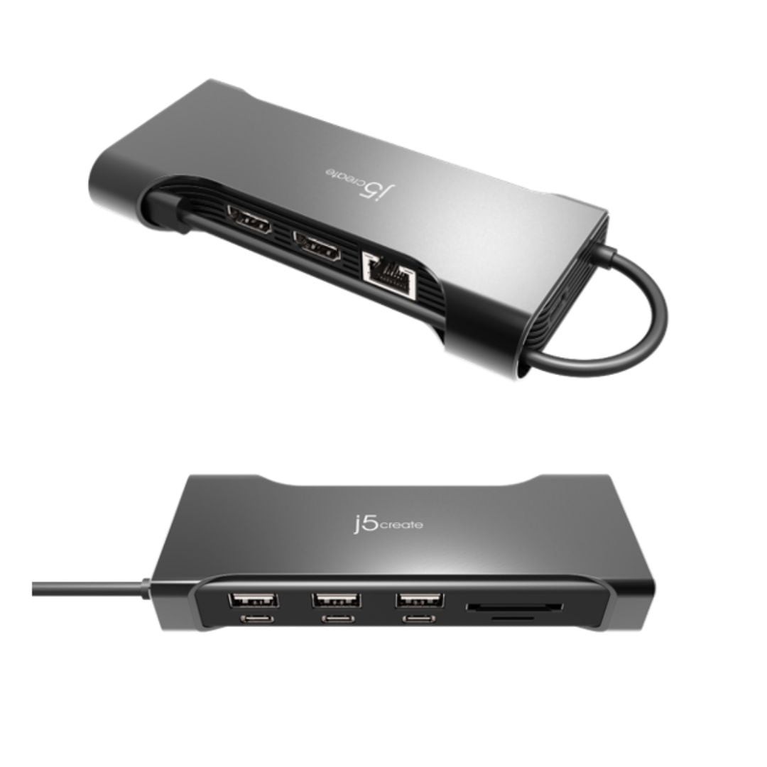 j5create Flexible Ports USB-C Dual 4K60 HDMI Hub Pro 12 in 1, Space Grey, 100W
