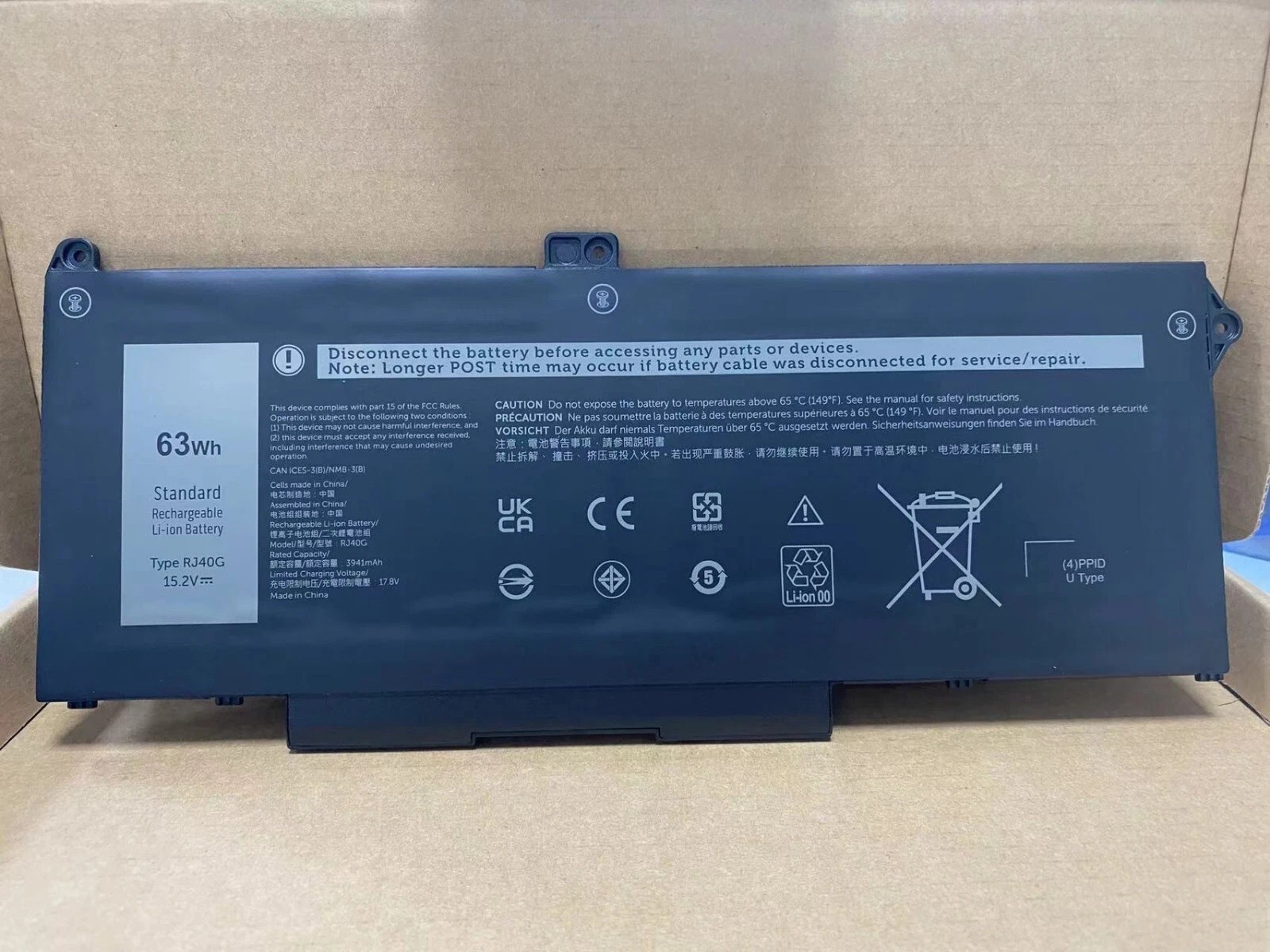 RJ40G Laptop Battery For Dell Latitude 5420 5520 Precision 3560 63Wh 4Cell M033W