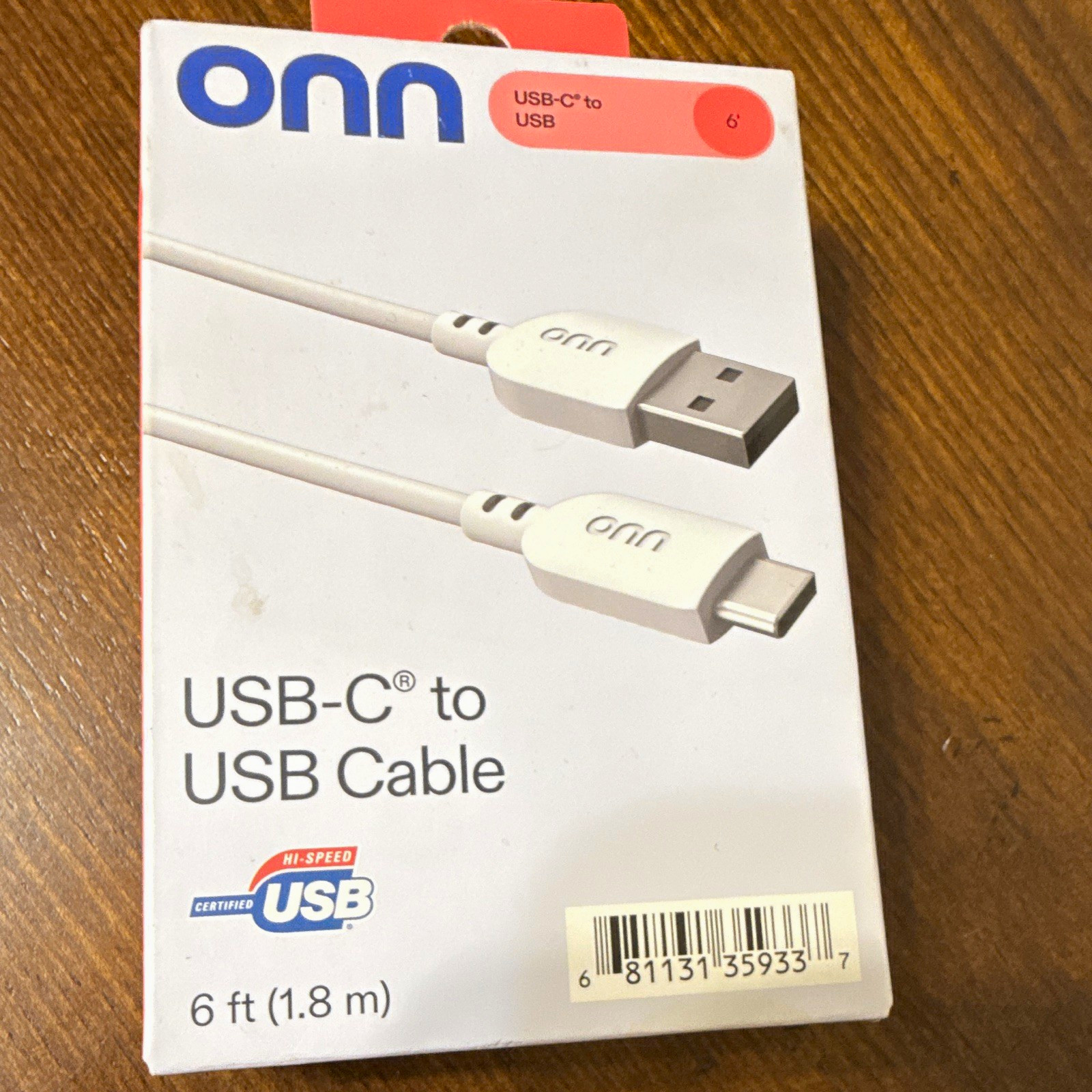 onn. USB-C to USB-A Cable, Charging & Data Transfer, 6 ft (1.8 m) White