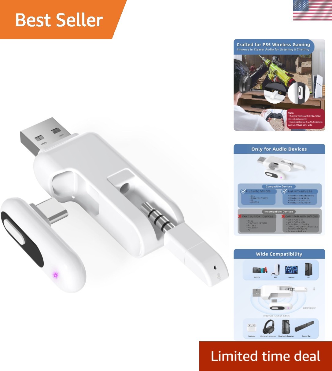 USB-C Audio Dongle for Gaming Consoles - Dual Ports, High Quality, Lightweight