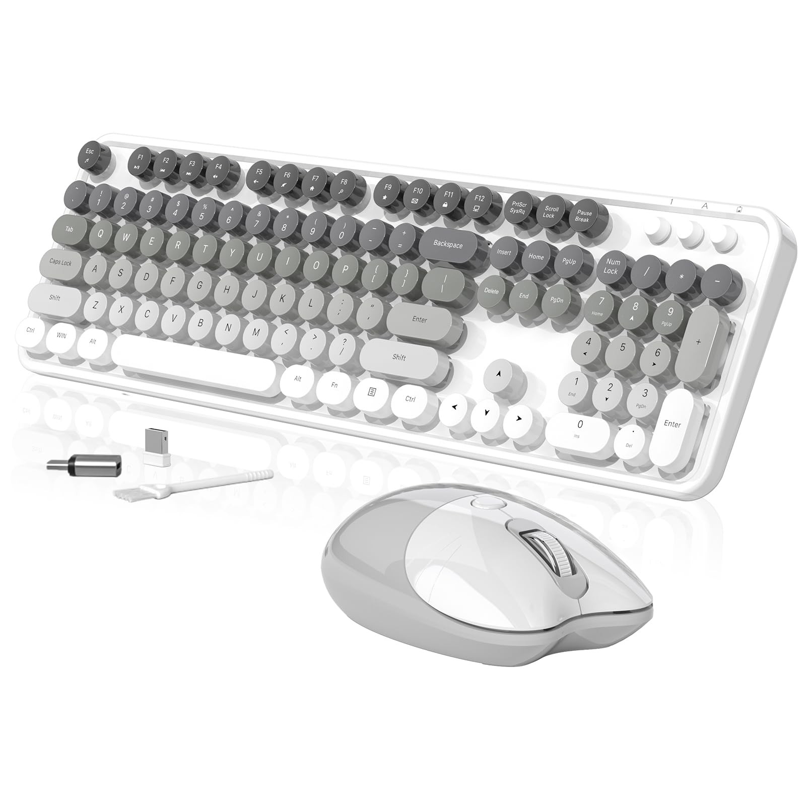 New Creamy Wireless Keyboard and Mouse, MOFII 104 Round Keycaps Retro Typewriter