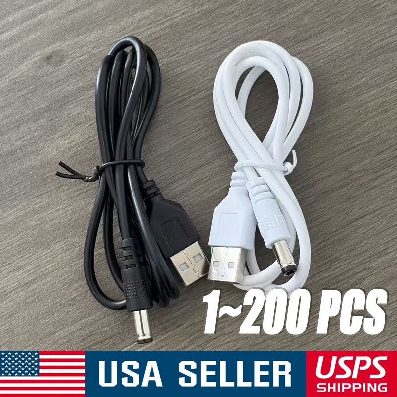 50cm/100cm USB to 5.5mm x 2.1mm Male Coaxial Barrel 5V DC Power Cable LOT
