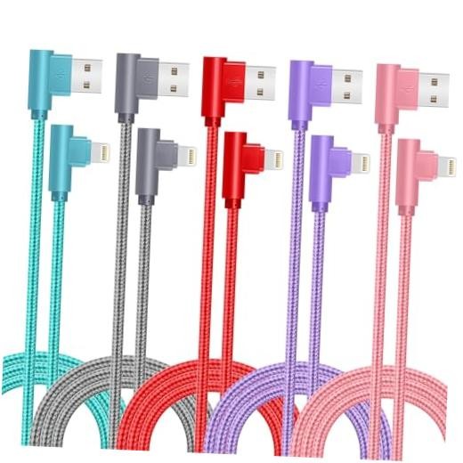 for iPhone Charger Cable USB to Lightning Cable 5Pack 90 Degree 5colors 6FT