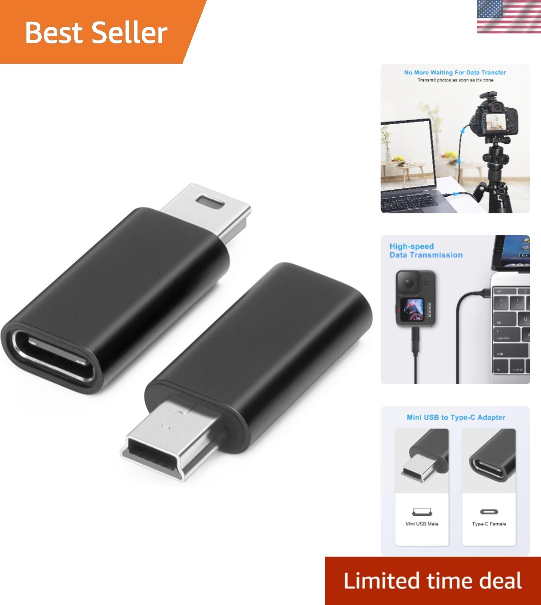 Versatile USB C to Mini USB Adapter 2-Pack - Ideal for Travel & Everyday Use