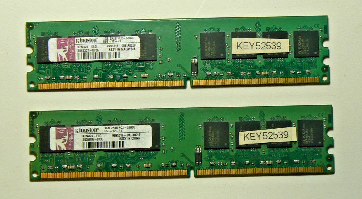 2GB (2x1GB) Kingston DDR2 667MHz Desktop RAM Kit (KPN424-ELG)