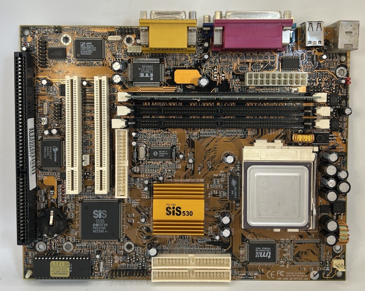Vintage SiS 530 Socket 7 Motherboard AMD K6-2 500MHz CPU RAM Untested