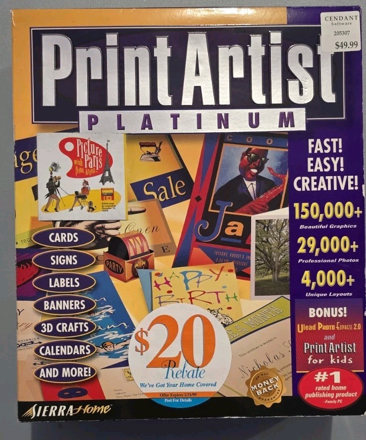 Vintage Print Artist Platinum PC Software Sierra Home Windows 95 Big Box NEW