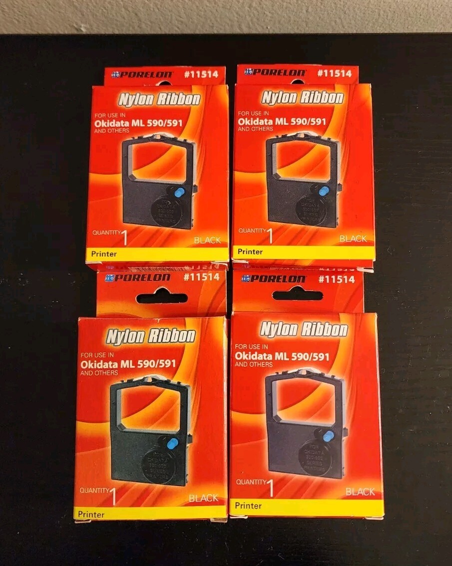 4 Porelon #11514 Nylon Ribbon For Use in Okidata ML 590/591 and Others Black NEW