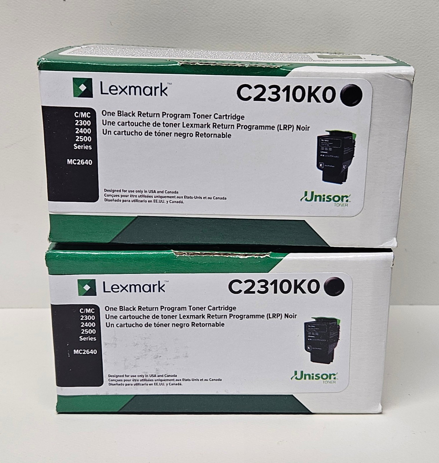 Lot of 2 NEW Lexmark C2310K0 Black Toner Cartridges