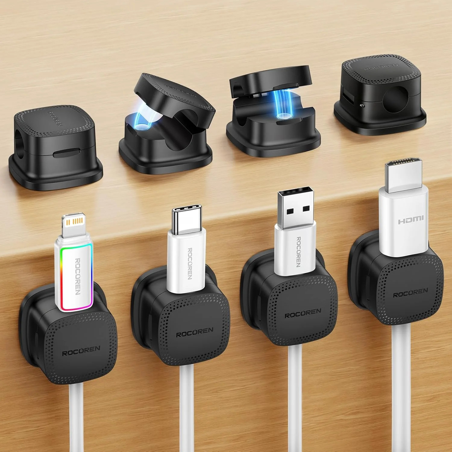 8 Pack Magnetic Cable Clips, Rocoren Under Desk Cord Holder Cable Management-1s