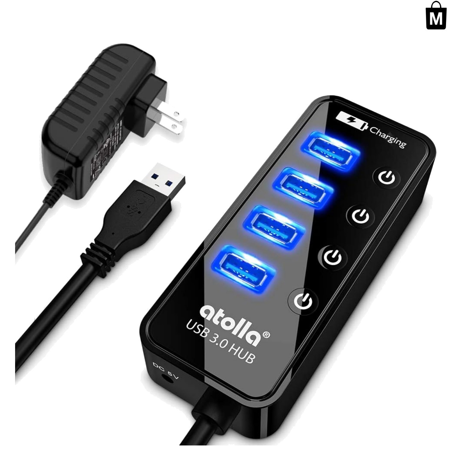Effortless USB Connectivity: 4-Port USB 3.0 Hub with Elegant Design & Adapter