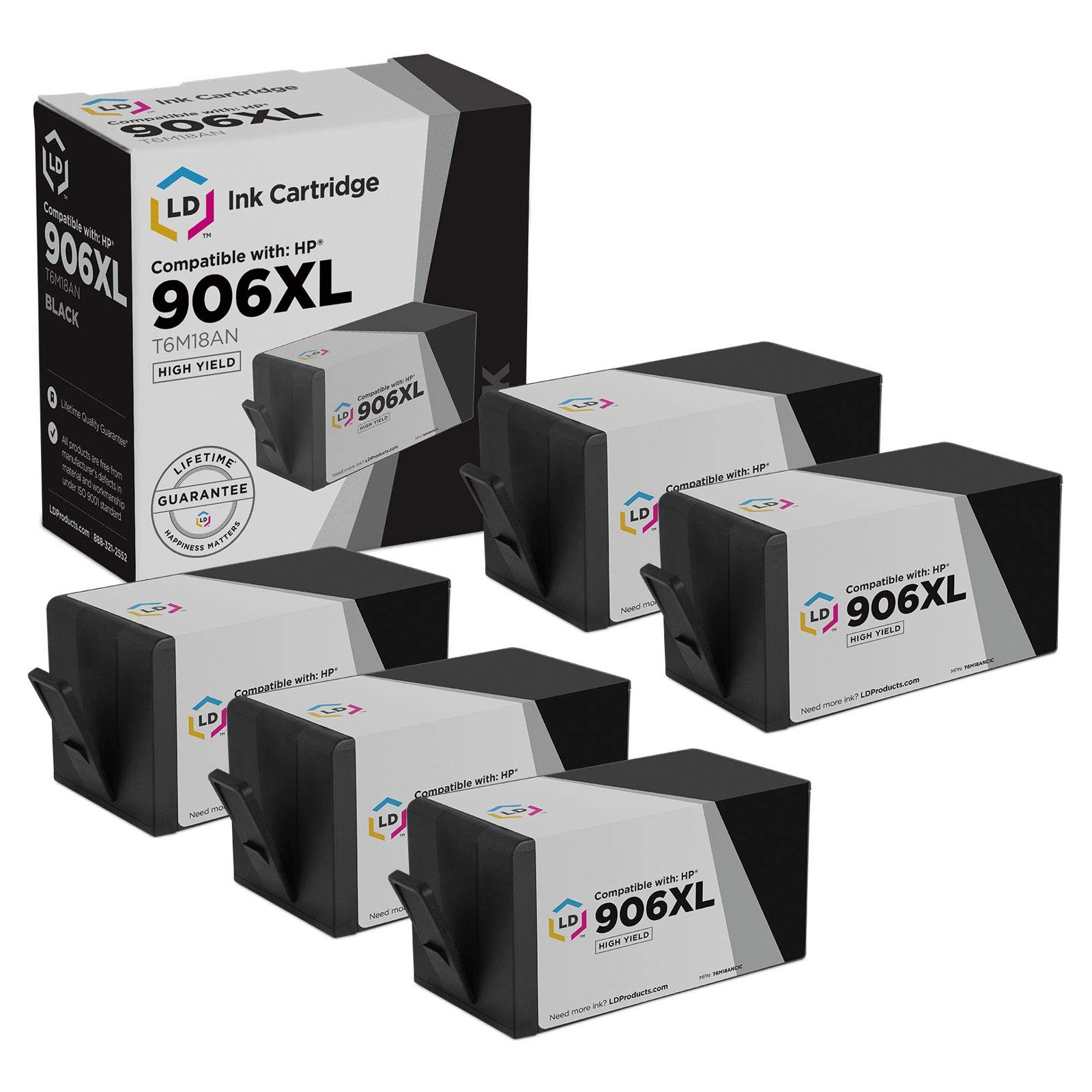 LD 5pk Comp Ink Cartridge for HP 906 XL 906XL Black T6M18AN OfficeJet 6979