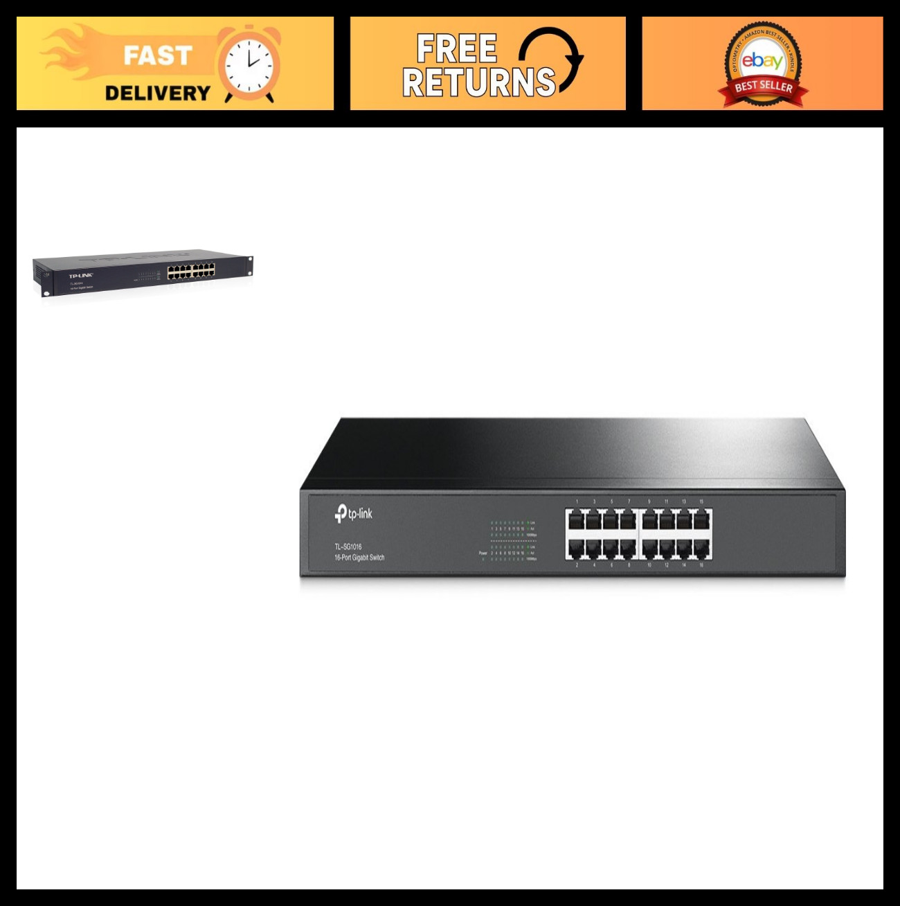 16-Port Gigabit Unmanaged Ethernet Switch, High-Speed Network Hub, Plug & Play