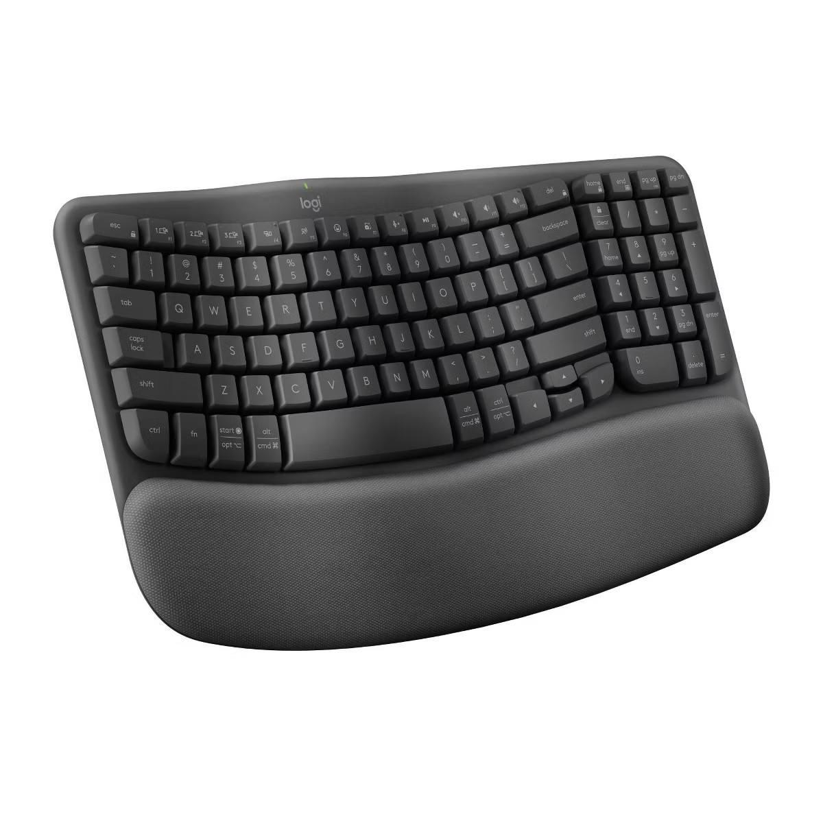 Logitech Wave Keys Wireless Ergonomic Keyboard w/ Cushioned Rest-Black