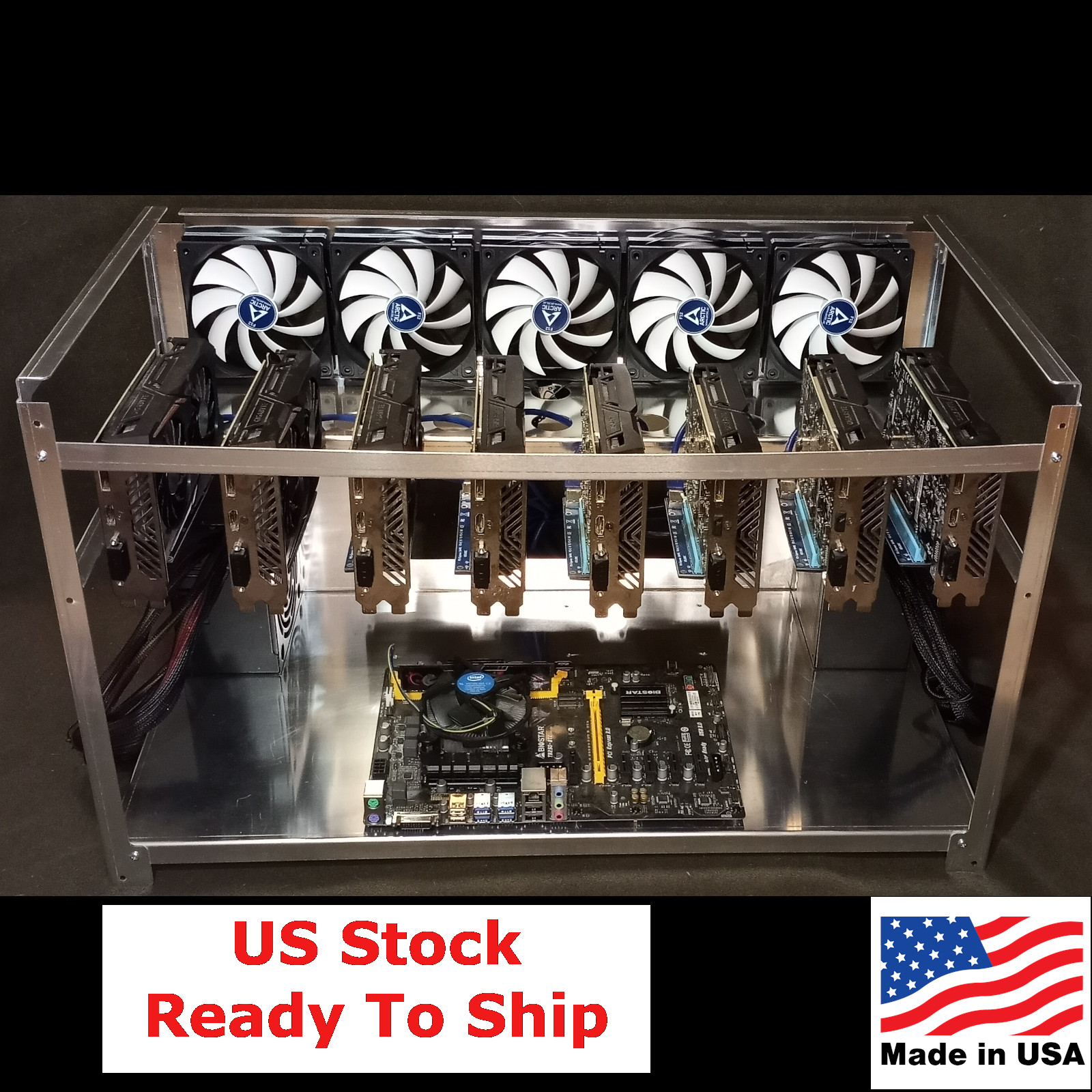 Stackable Heavy Duty 8 GPU Aluminum Mining Rig Frame Open Air Miner Case USA