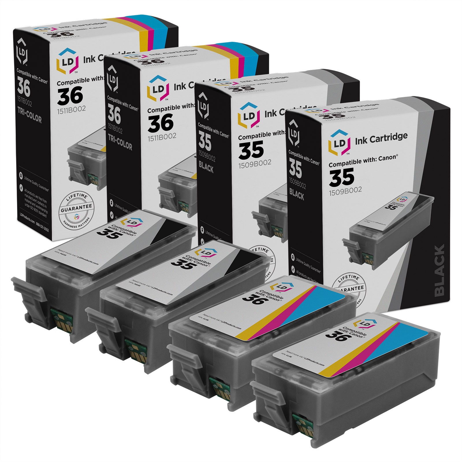 LD Compatible PGI35 CLI36 Set of 4- 2 Black, 2 Color for Canon PIXMA iP100 iP110