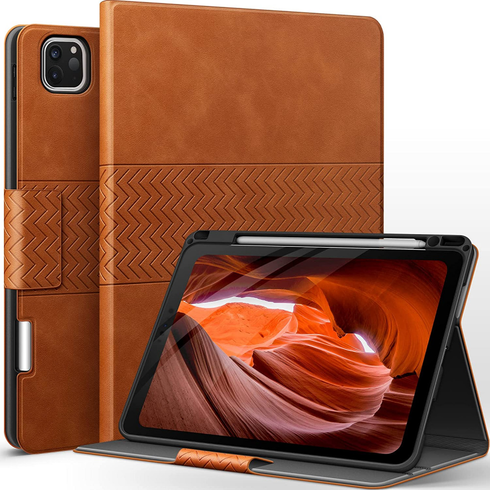 Case for iPad Pro 11 2021 3rd Generation with Pencil Holder, Vegan Brown 