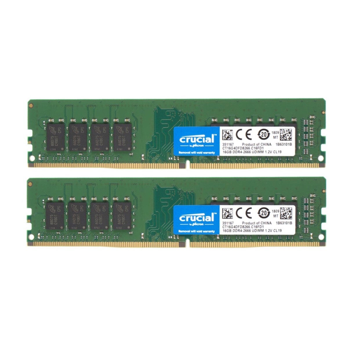 Crucial 32GB (2X 16GB ) DDR4 2666MHz PC4-21300 UDIMM Memory Ram CT16G4DFD8266