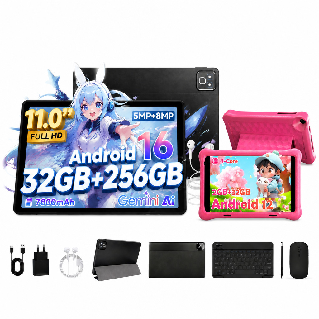 AEEZO Android Tablet 11" IPS TouchScreen PC Tablet 256GB + Kids Tablet 8" 32GB