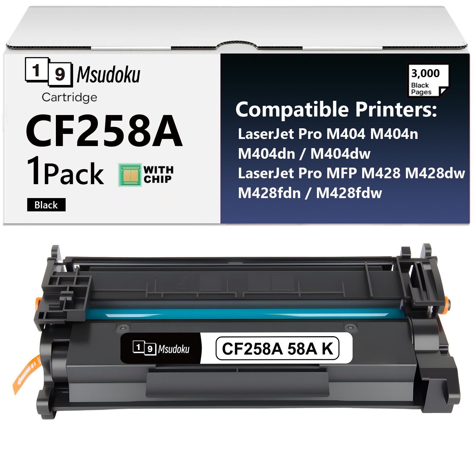 1PK With Chip CF258A 58A Toner Cartridge For HP LaserJet Pro M404n M404dn M404dw