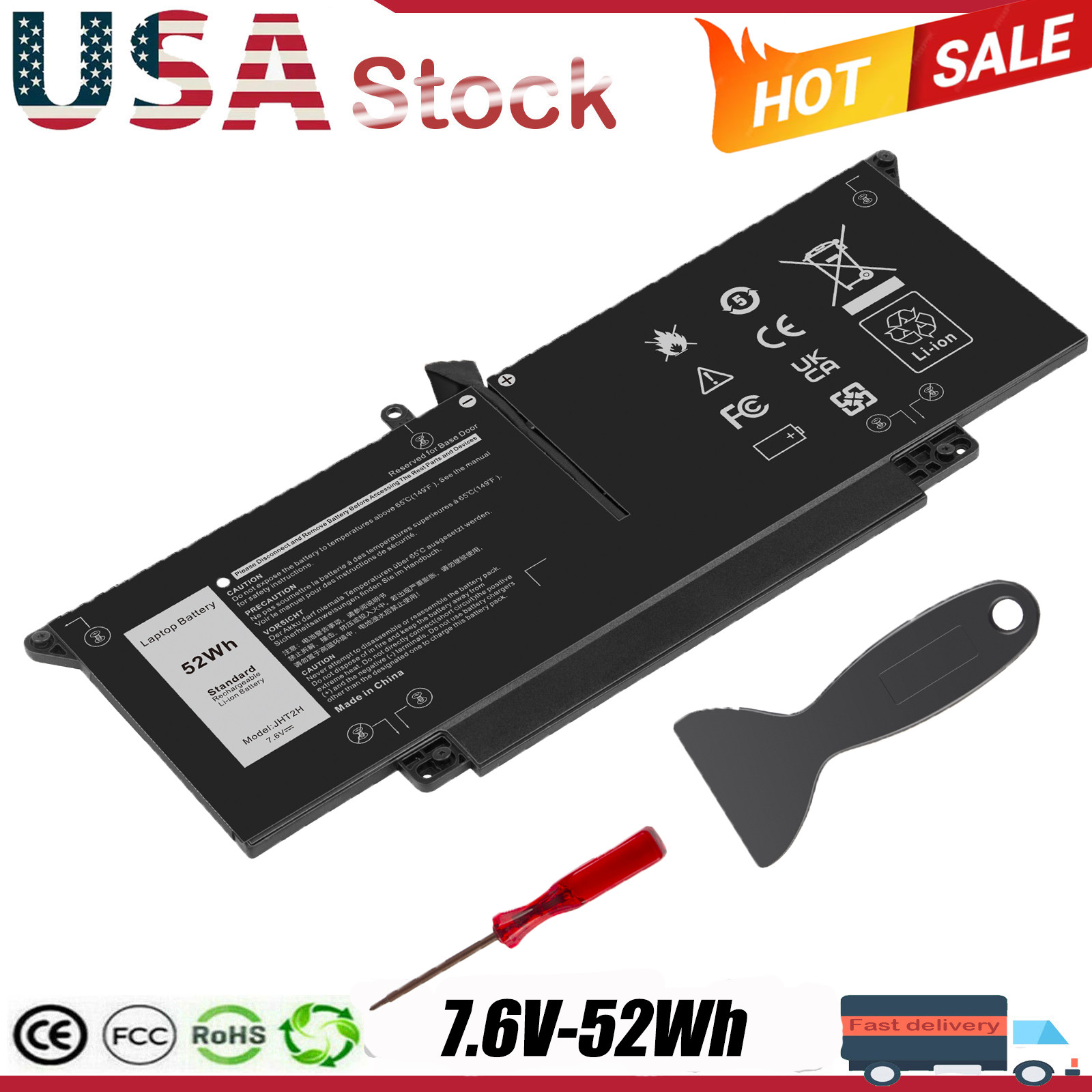 JHT2H Battery for Dell Latitude 7310 7410 Latitude 7410 Chromebook Enterprise 