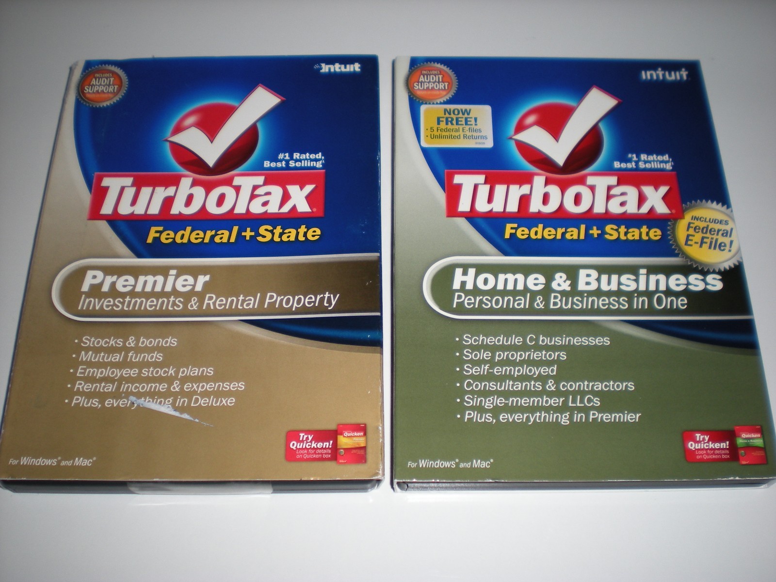 Turbotax 2007 Premier (ugly box) and 2008 Home & Business. New sealed packages.