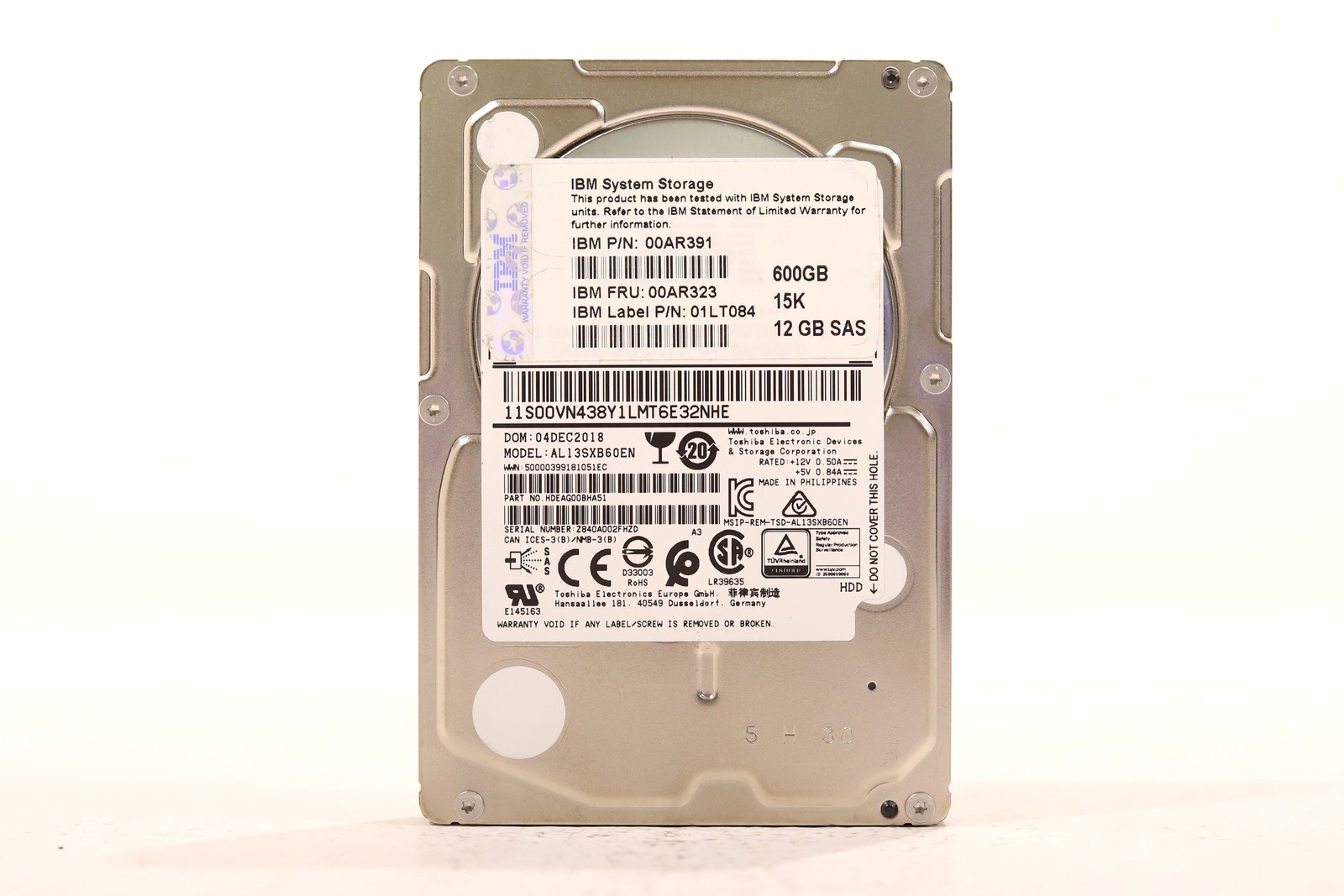 IBM AL13SXB60EN 600GB 2.5" 12Gb/s 15K RPM SAS Hard Drive FRU P/N: 00AR323 Tested