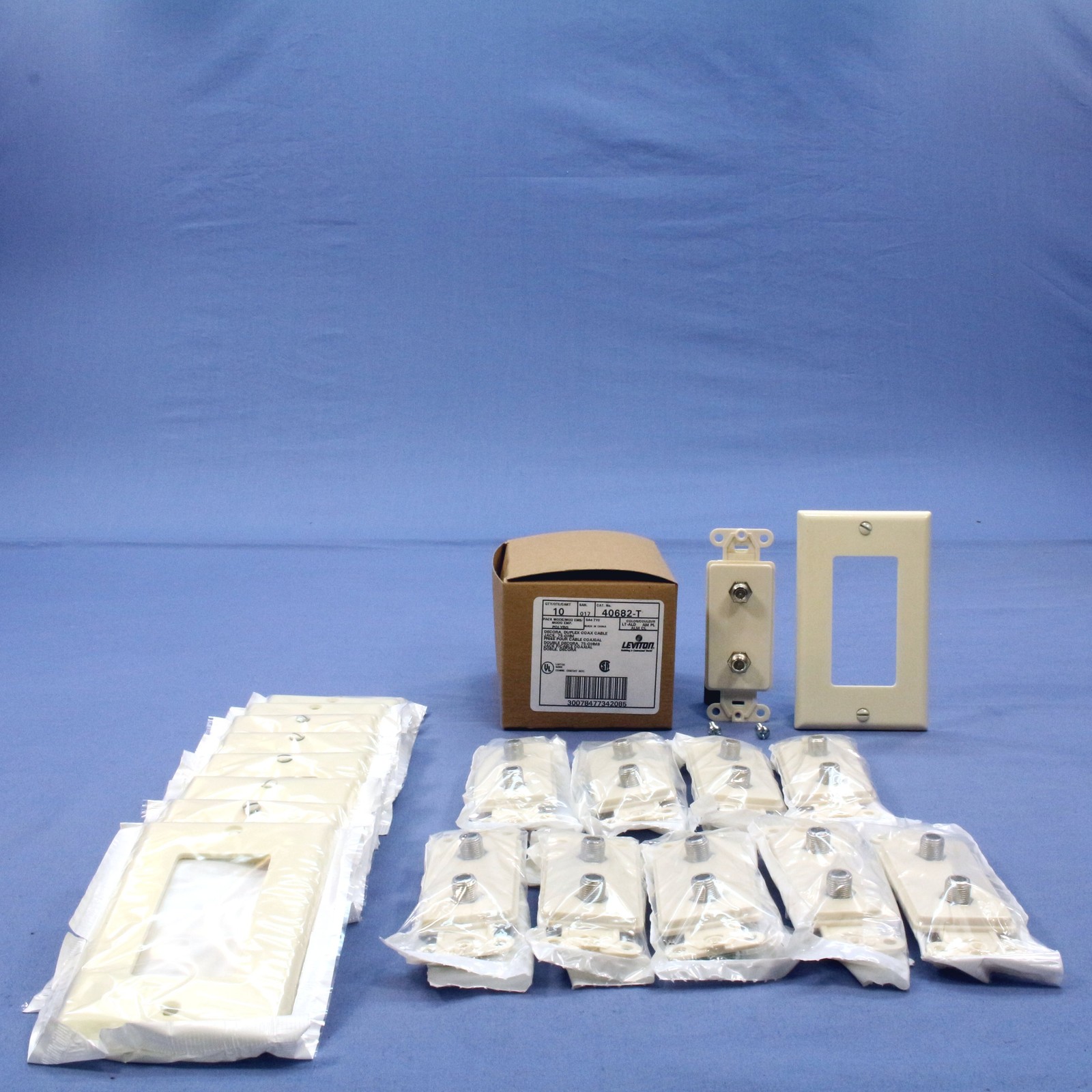 Leviton 40682-T Light Almond Decora Dual CATV Coaxial Cable Jack Wallplates 10pk