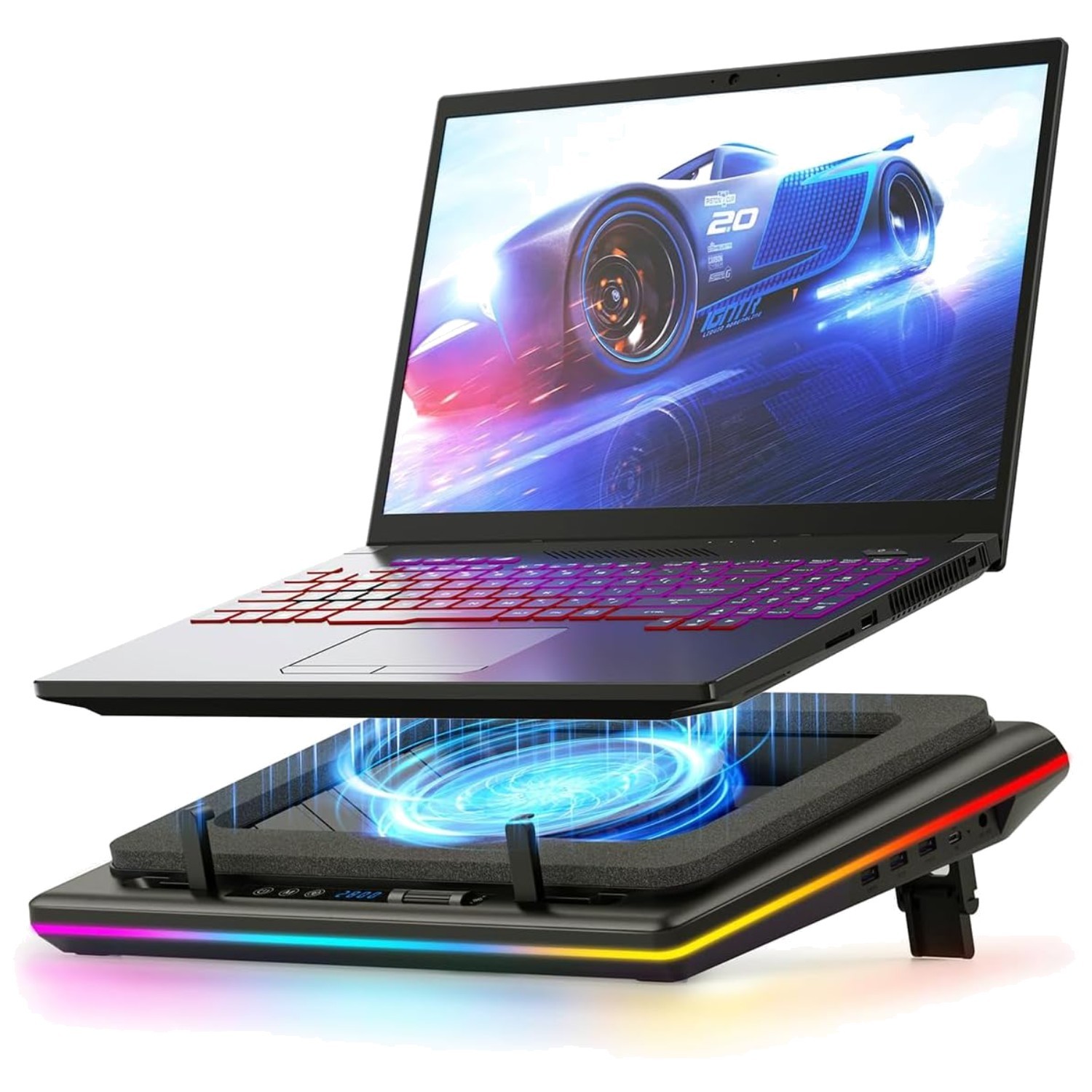V12 Gaming Laptop Cooling Pad with Turbofan and RGB Lighting