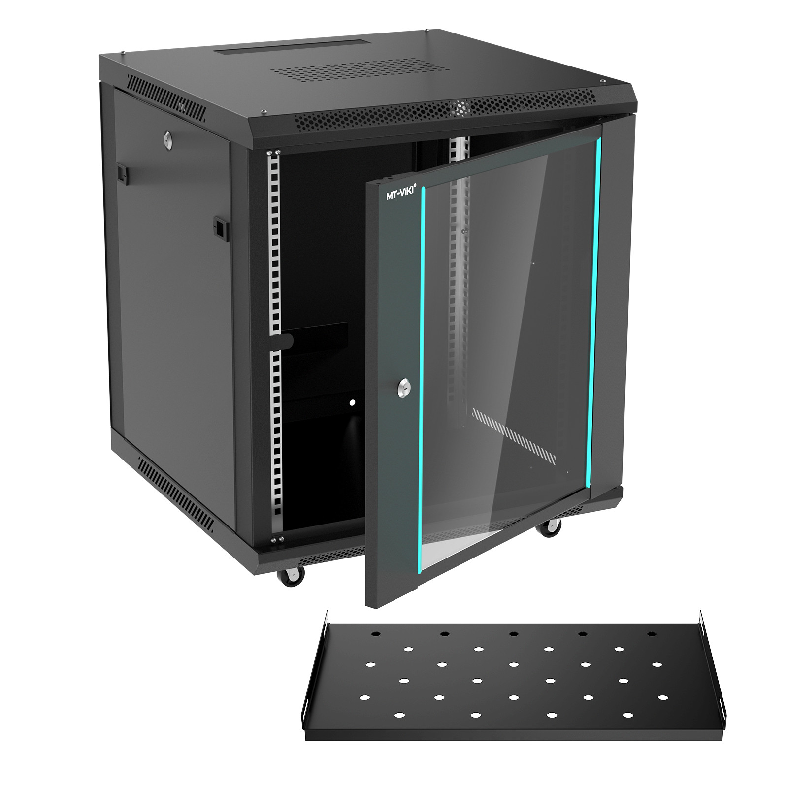 MT-VIKI 12U Server Cabinet Network Rack Vented Enclosure w/Moving Wheel for 19''