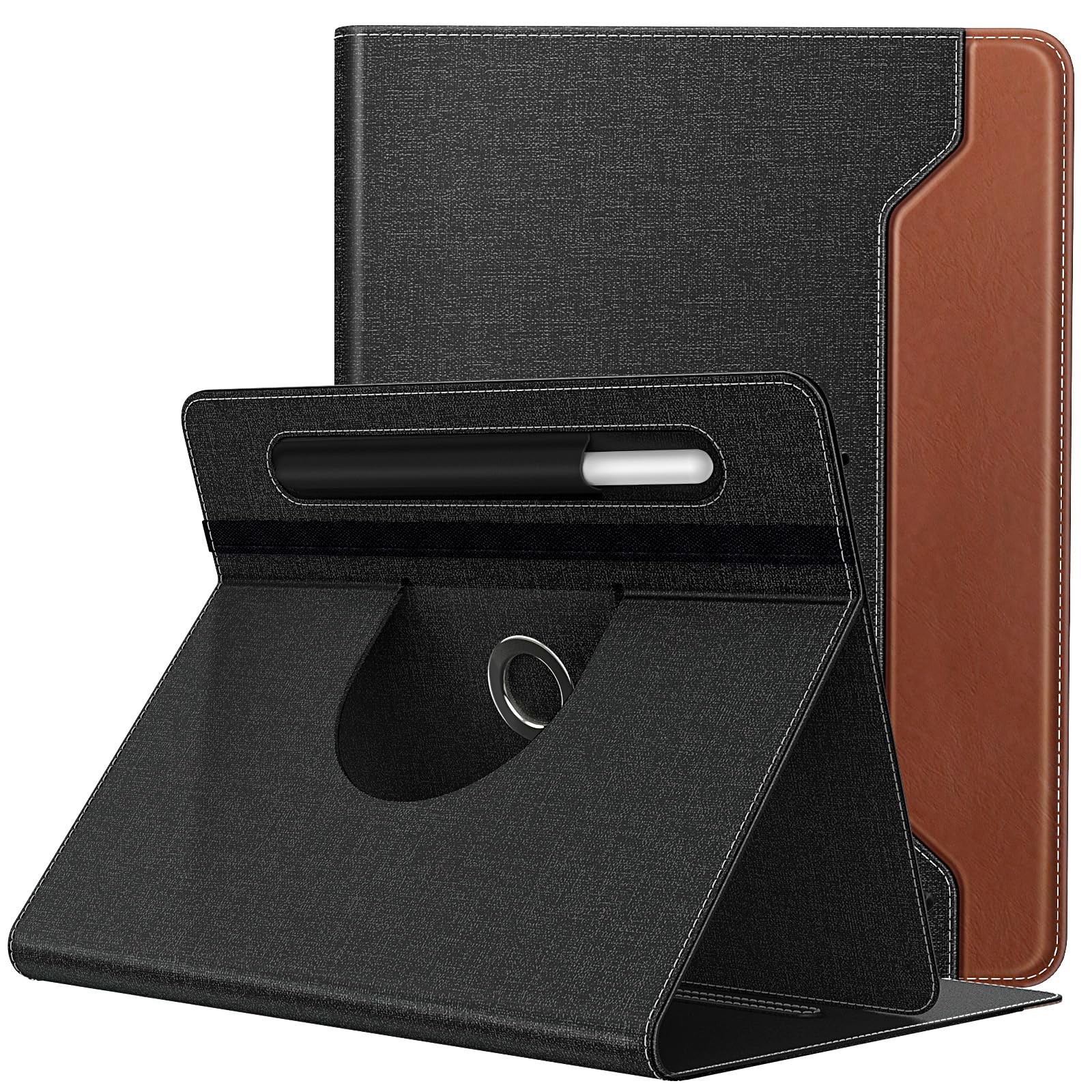TiMOVO Universal Rotating Case for 11 Inch Tablet, A-Demin Black & Brown